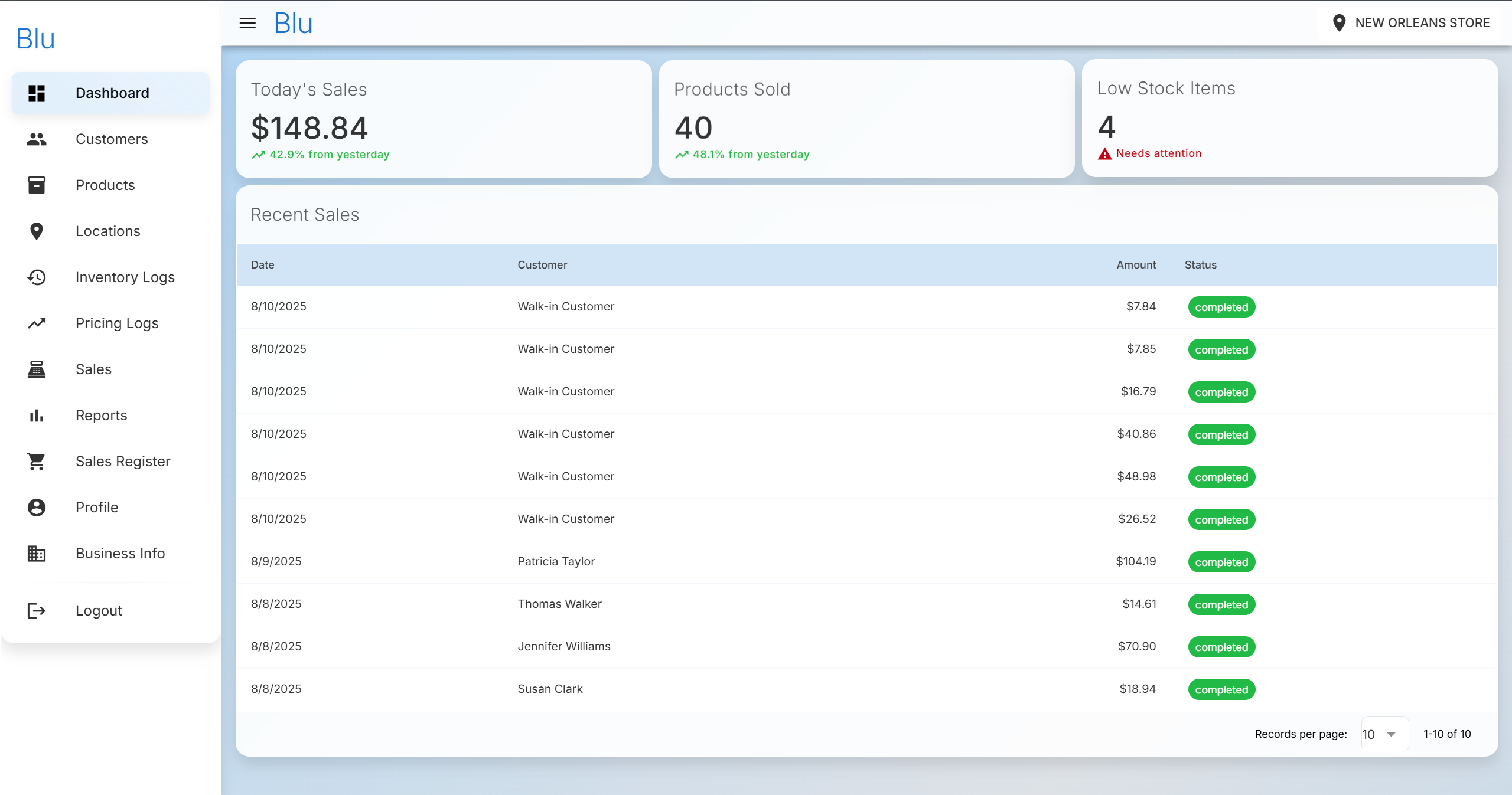 Blu Dashboard Preview