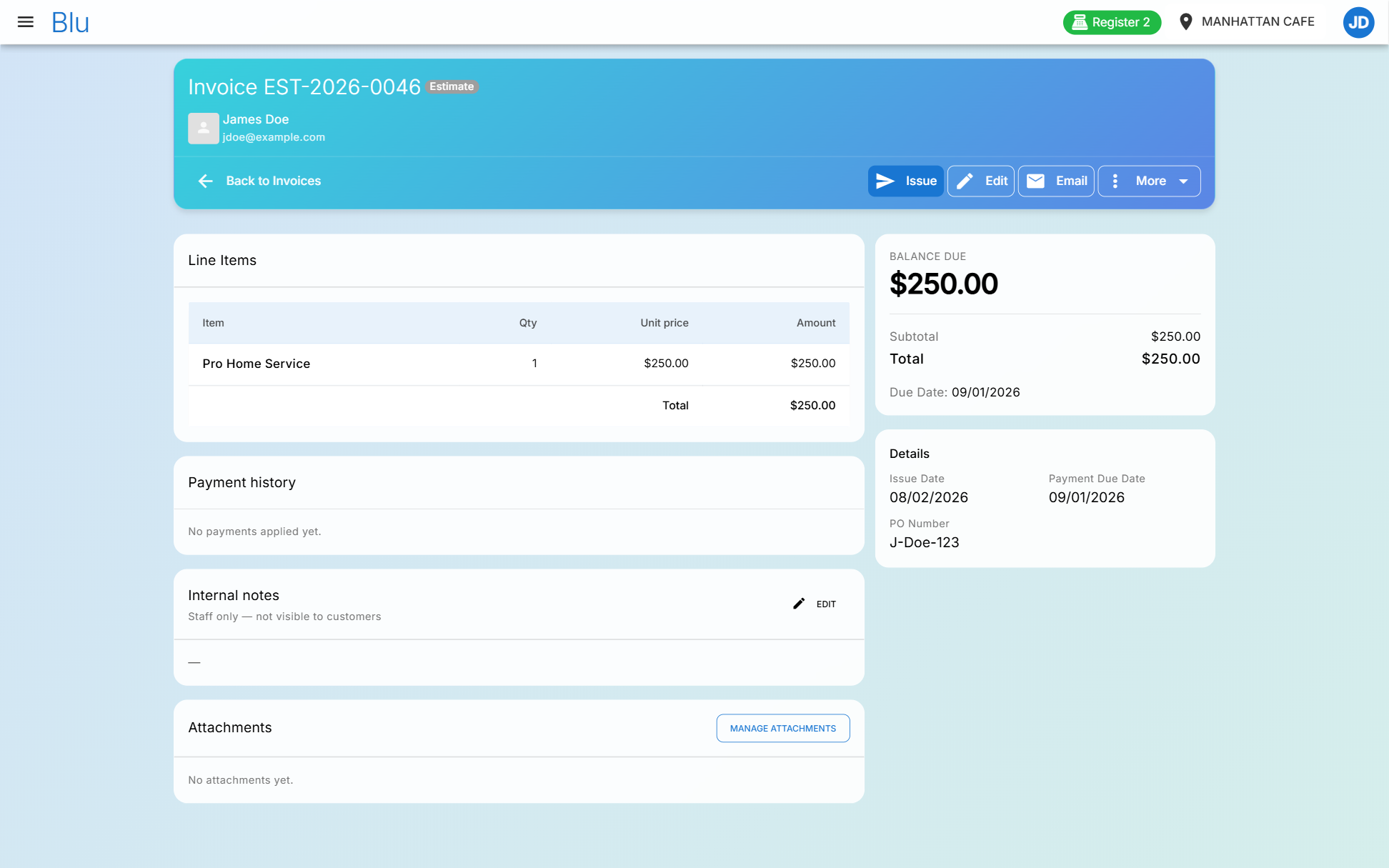Blu invoicing